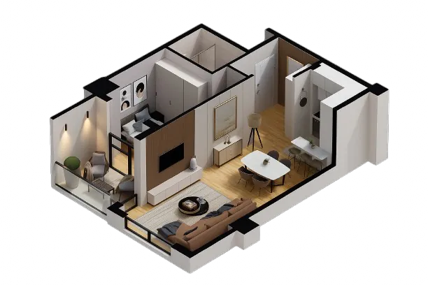 Основа на стан тип 1 — 56 m², TWINS Complex