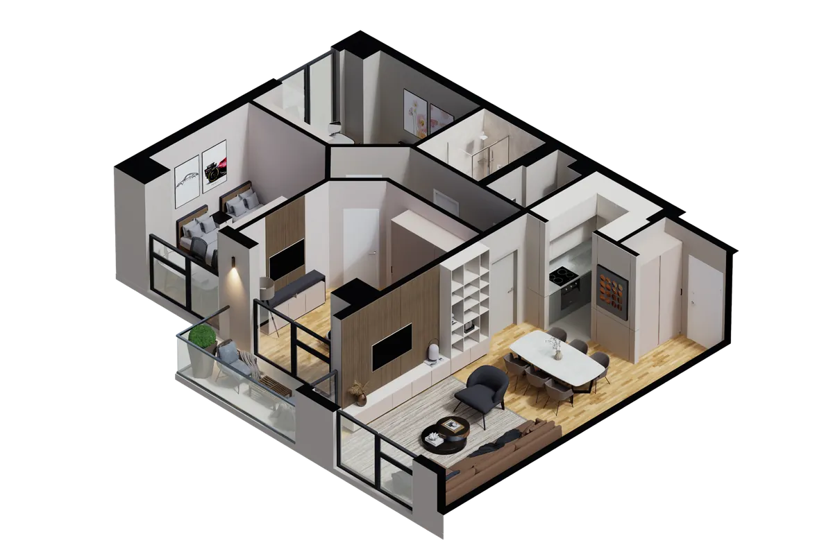 Основа на стан тип 8 — 34 m², TWINS Complex